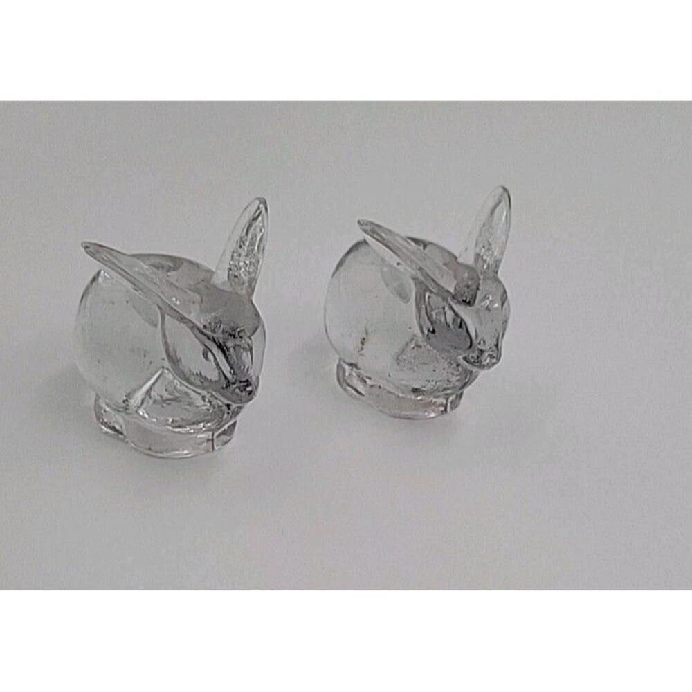 Pair Biedermann Clear Art Glass Easter Bunny Rabbit Tapered Candlestick Holders